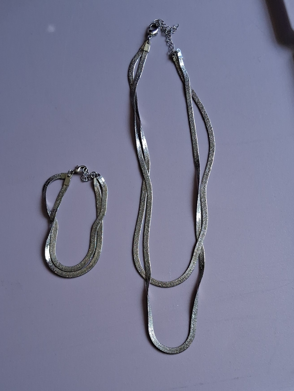 Silver-Tone Multi-Strand Necklace and Bracelet Set